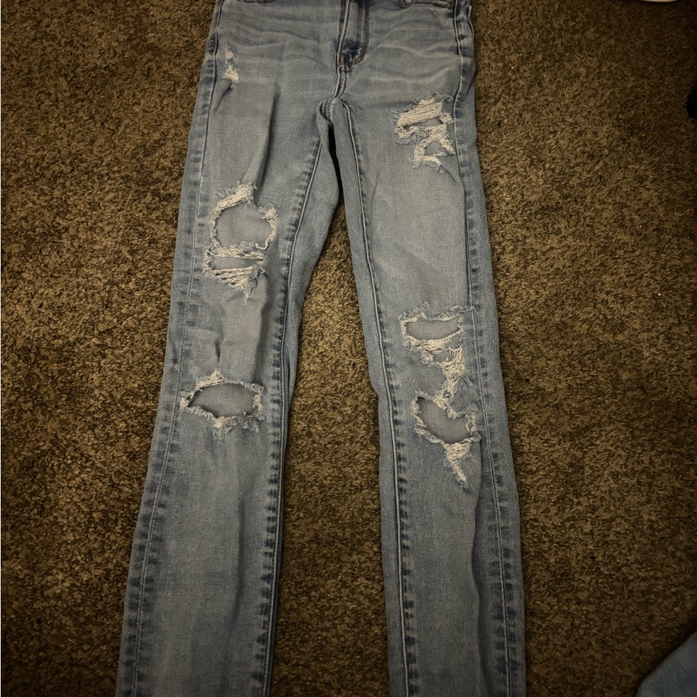 American Eagle Outfitters Light Blue Distressed Skinny Jeans